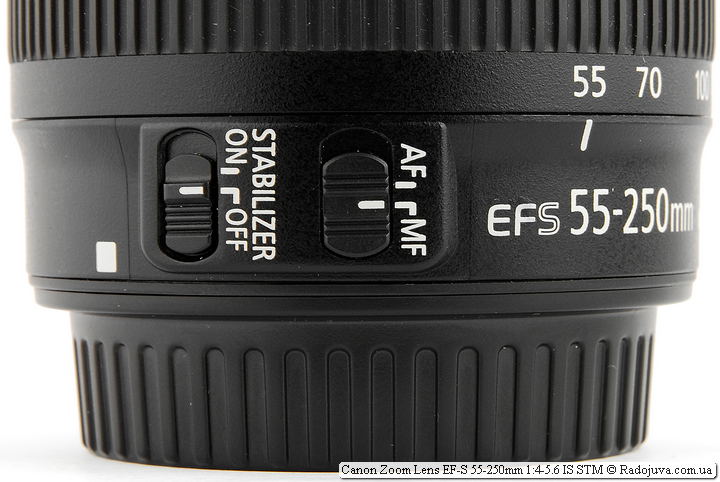 Переключатели на объективе Canon Zoom Lens EF-S 55-250mm 1:4-5.6 IS STM