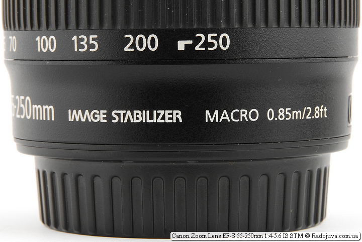 Метки на объективе Canon Zoom Lens EF-S 55-250mm 1:4-5.6 IS STM