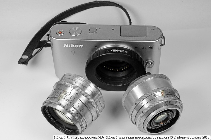 Adaptateur M39 - Nikon 1 avec deux objectifs