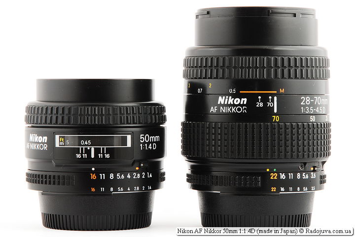 Nikon AF Nikkor 50mm 1: 1.4D (made in Japan) en Nikon AF Nikkor 28-70mm 1: 3.5-4.5D