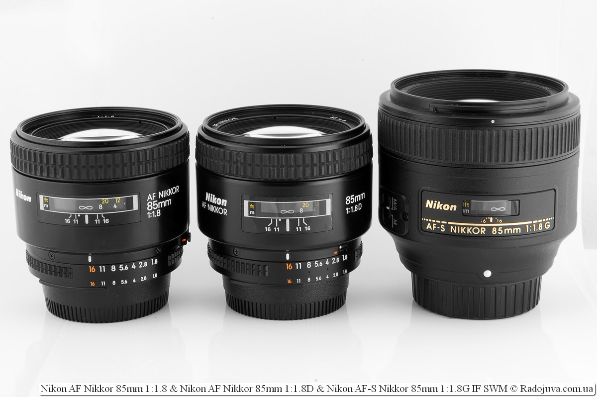 Nikon AF Nikkor 85mm 1: 1.8 and Nikon AF Nikkor 85mm 1: 1.8D and Nikon AF-S Nikkor 85mm 1: 1.8G IF SWM