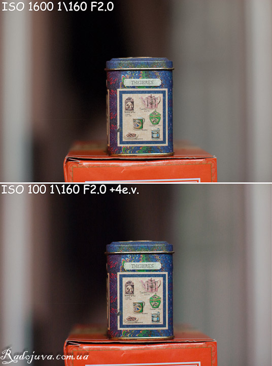 The same exposure and almost the same photo quality at different ISO values ​​and the same aperture and shutter speed