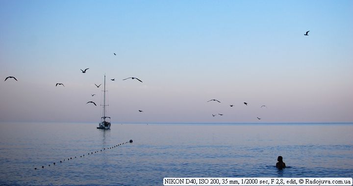 Paysage. La ligne d'horizon divise la photo de manière décentrée. Le ciel occupe les deux tiers de l'image.