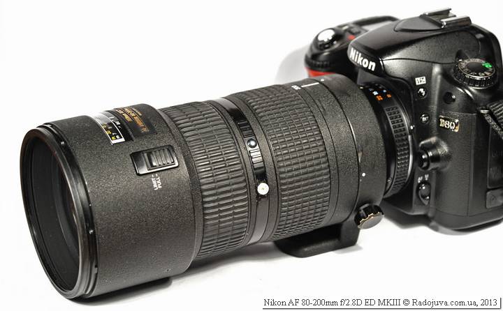 Vista del objetivo Nikon ED AF Nikkor 80-200 mm 1: 2.8D MKIII descripción general de la cámara Nikon D80