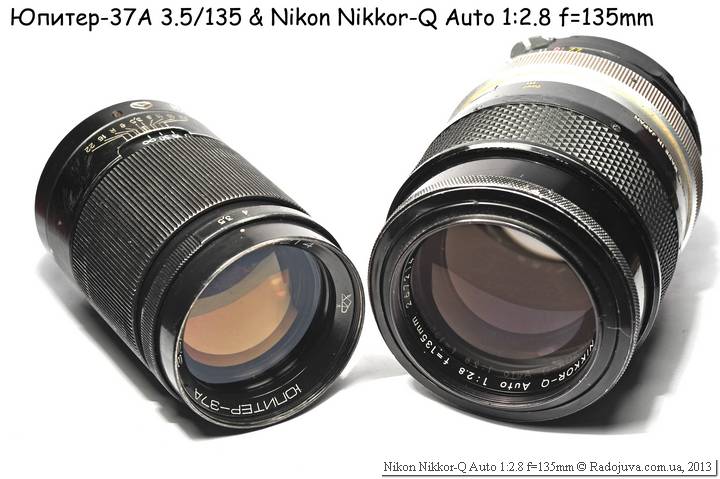 Nikon Nikkor-Q Auto 135 2.8 et Jupiter-37A, tailles d'objectif