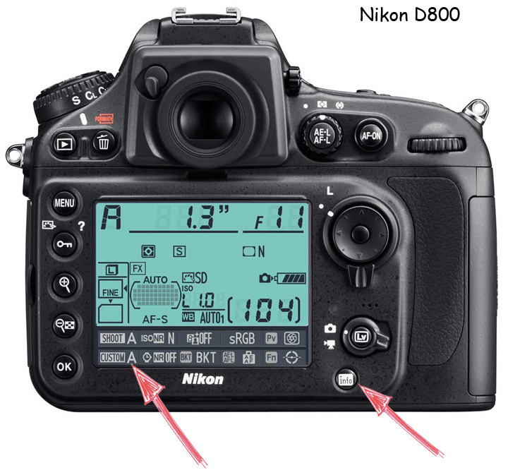Acceso rápido a los bancos en el ejemplo de Nikon D800