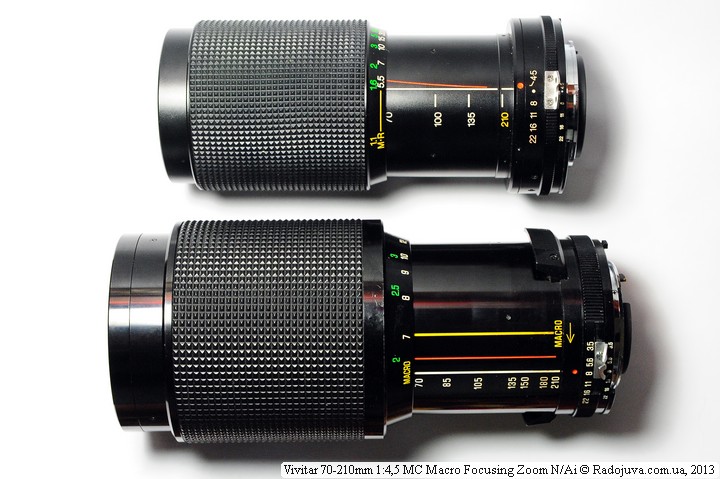 Vista de dos lentes Vivitar 70-210 mm