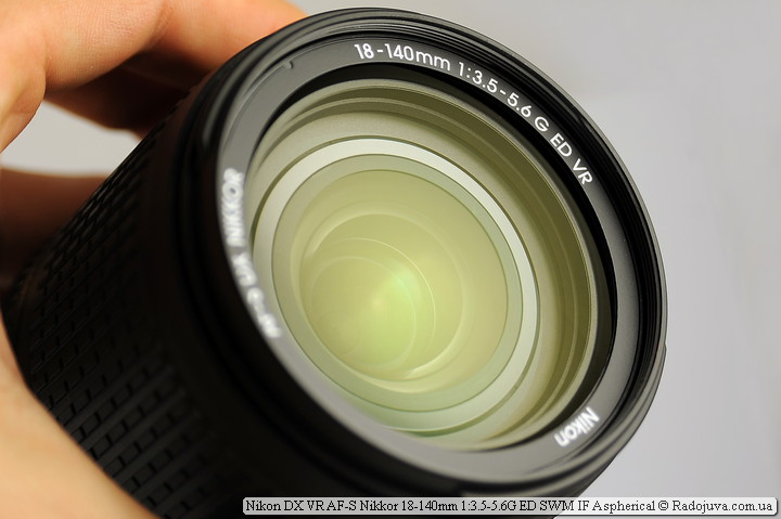 Eclairage de la lentille frontale de l'objectif Nikon 18-140mm VR
