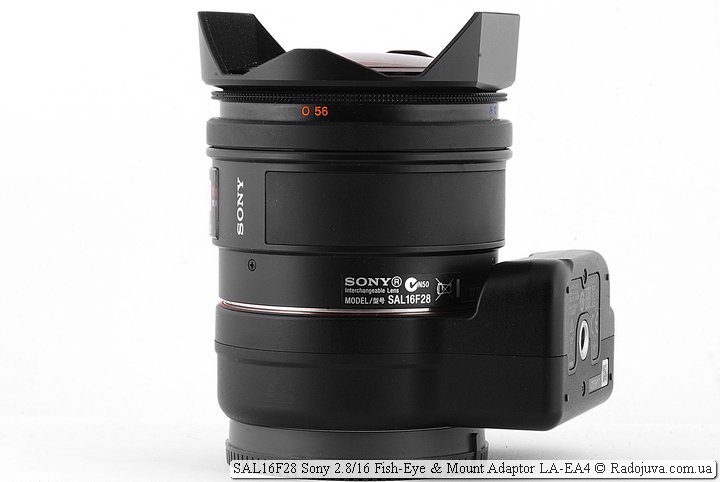 Sony LA-EA4 adapter with SAL16F28 Sony 2.8 / 16 Fish-Eye lens