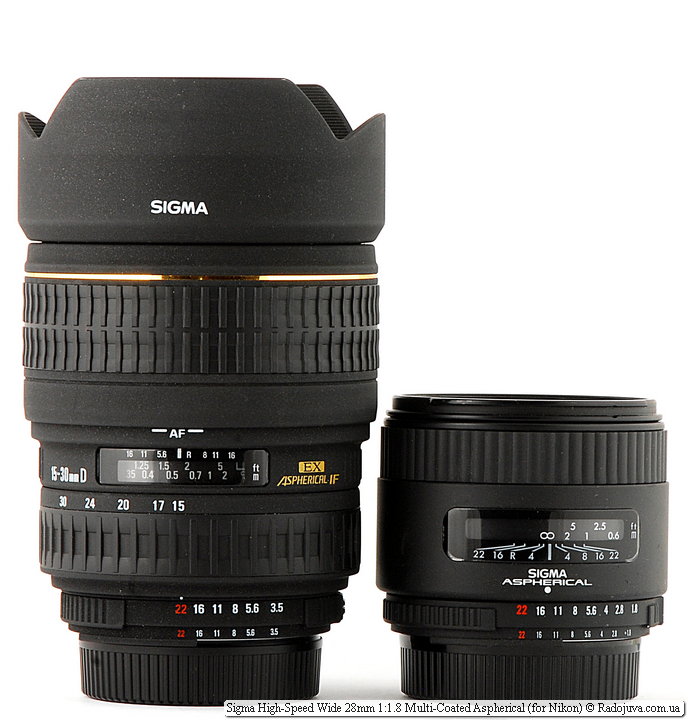 Sigma Zoom 15-30mm D 1:3.5-4.5 DG EX Aspherical IF и Sigma High-Speed Wide 28mm 1:1.8 Multi-Coated Aspherical