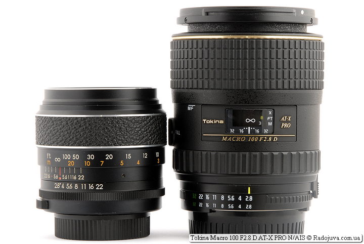 Two class 100 / 2.8 lenses - Hanimex Automatic 1: 2.8 f = 100mm and Tokina Macro 100 F2.8 D AT-X PRO