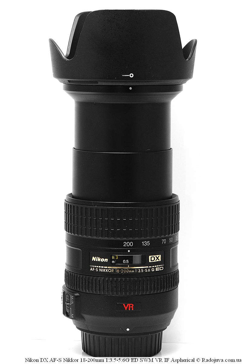 Nikon DX AF-S Nikkor 18-200mm 1: 3.5-5.6G ED SWM VR IF Asferisch met originele HB-35 kap