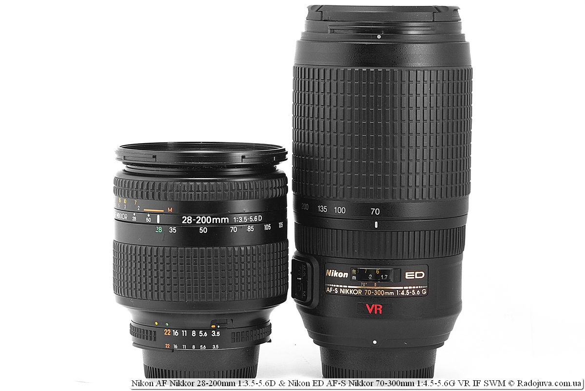 Sizes of Nikon AF Nikkor 28-200mm 1: 3.5-5.6D and Nikon ED AF-S Nikkor 70-300mm 1: 4.5-5.6G VR IF SWM