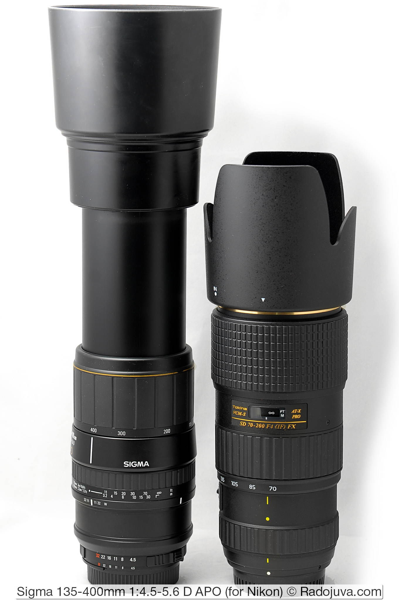 Sizes Sigma 135-400 / 4.5-5.6 and Tokina VCM-S AT-X PRO SD 70-200 F4 (IF) FX