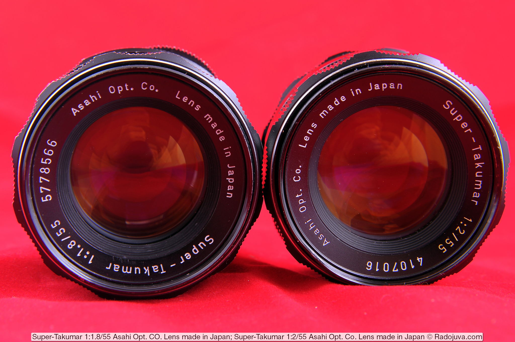 Super-Takumar 1: 1.8 / 55 Asahi Opt Lenses. Co. Lens made in Japan and Super-Takumar 1: 2/55 Asahi Opt. Co. Lens made in japan