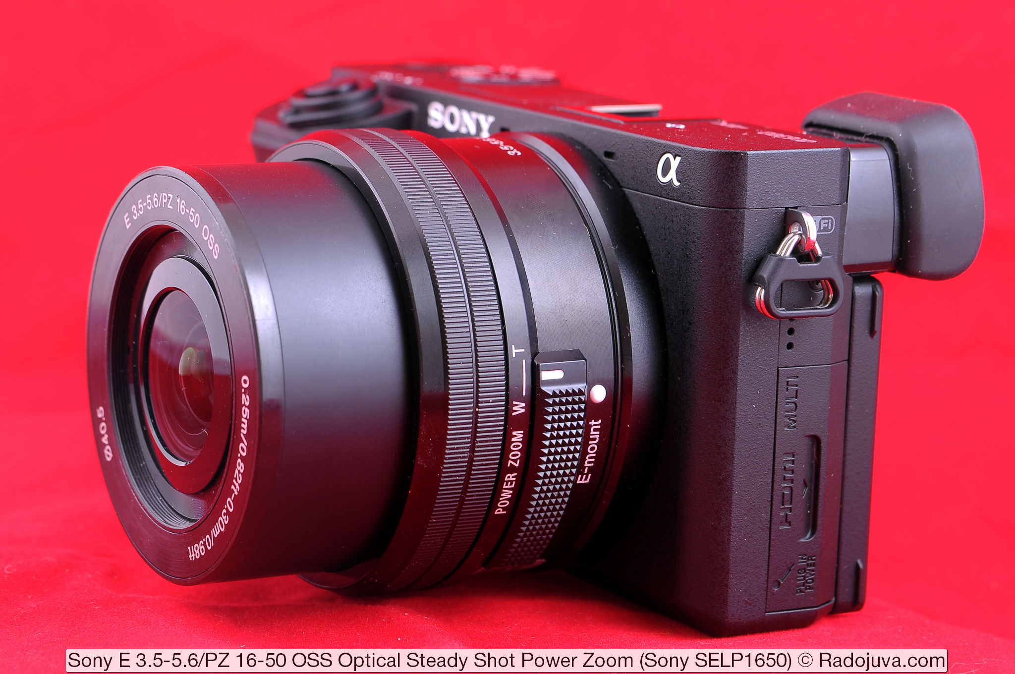 Sony E 3.5-5.6 / PZ 16-50 OSS Optical Steady Shot Power Zoom (Sony SELP1650). The lens is shown on a Sony a6300 mirrorless camera (ILCE-6300).