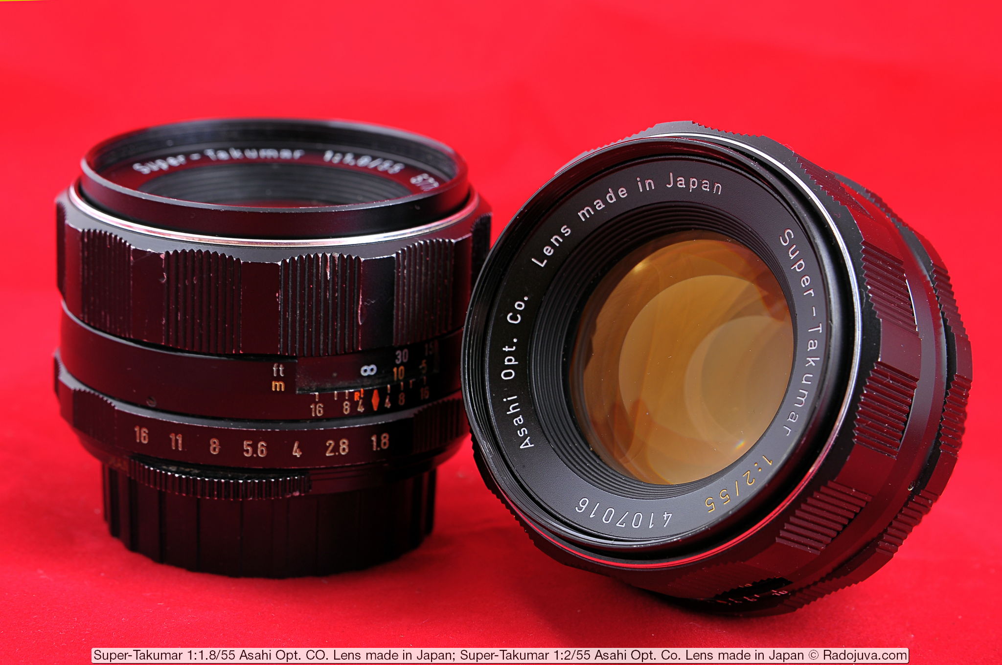 Lenzen Super-Takumar 1:1.8/55 Asahi Opt. Co. Lens gemaakt in Japan en Super-Takumar 1:2/55 Asahi Opt. Co. Lens gemaakt in Japan