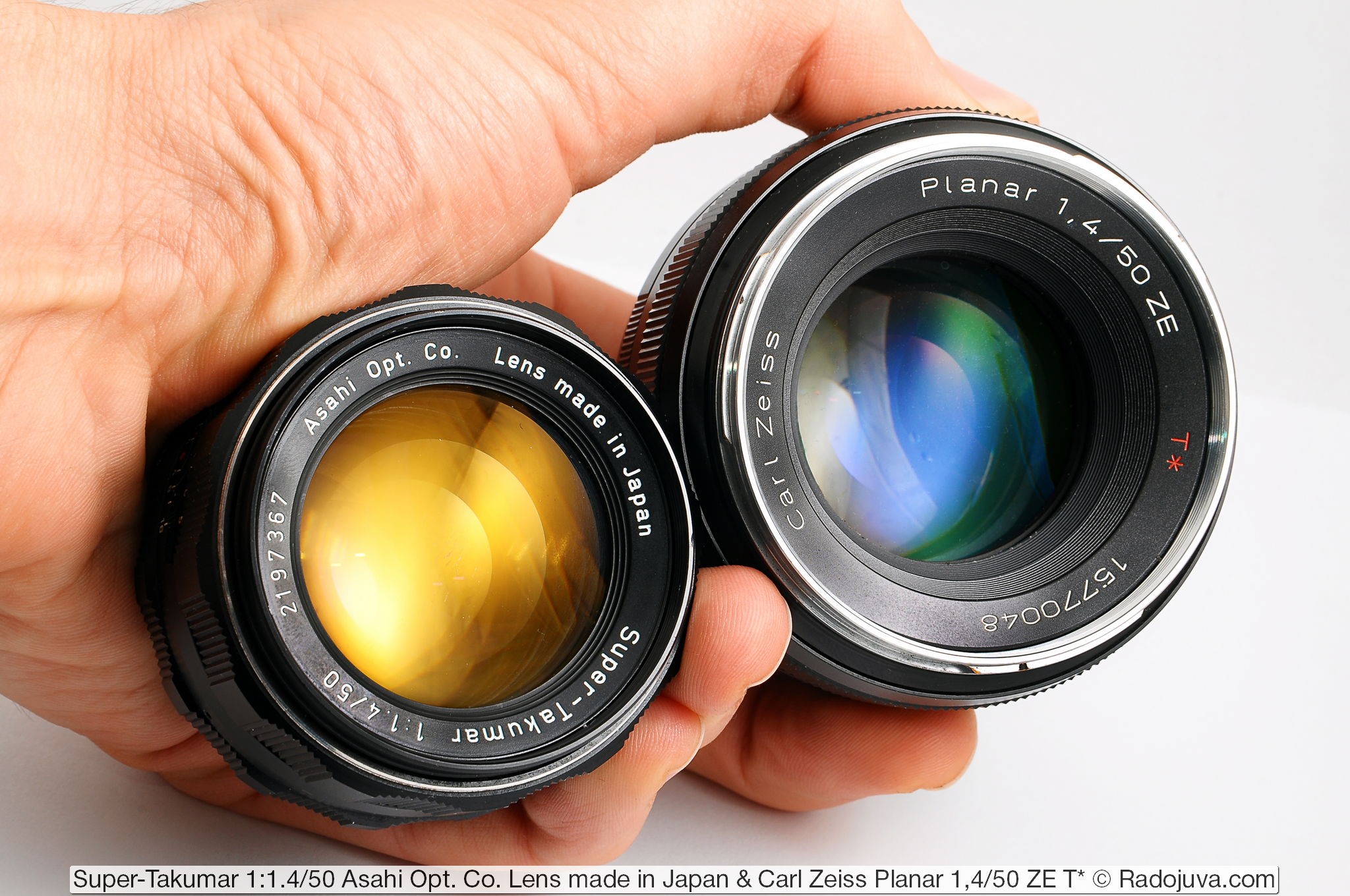 Super-Takumar 1 Lens Sizes: 1.4 / 50 Asahi Opt. Co. Lens made in Japan and Carl Zeiss Planar 1,4 / 50 ZE T *
