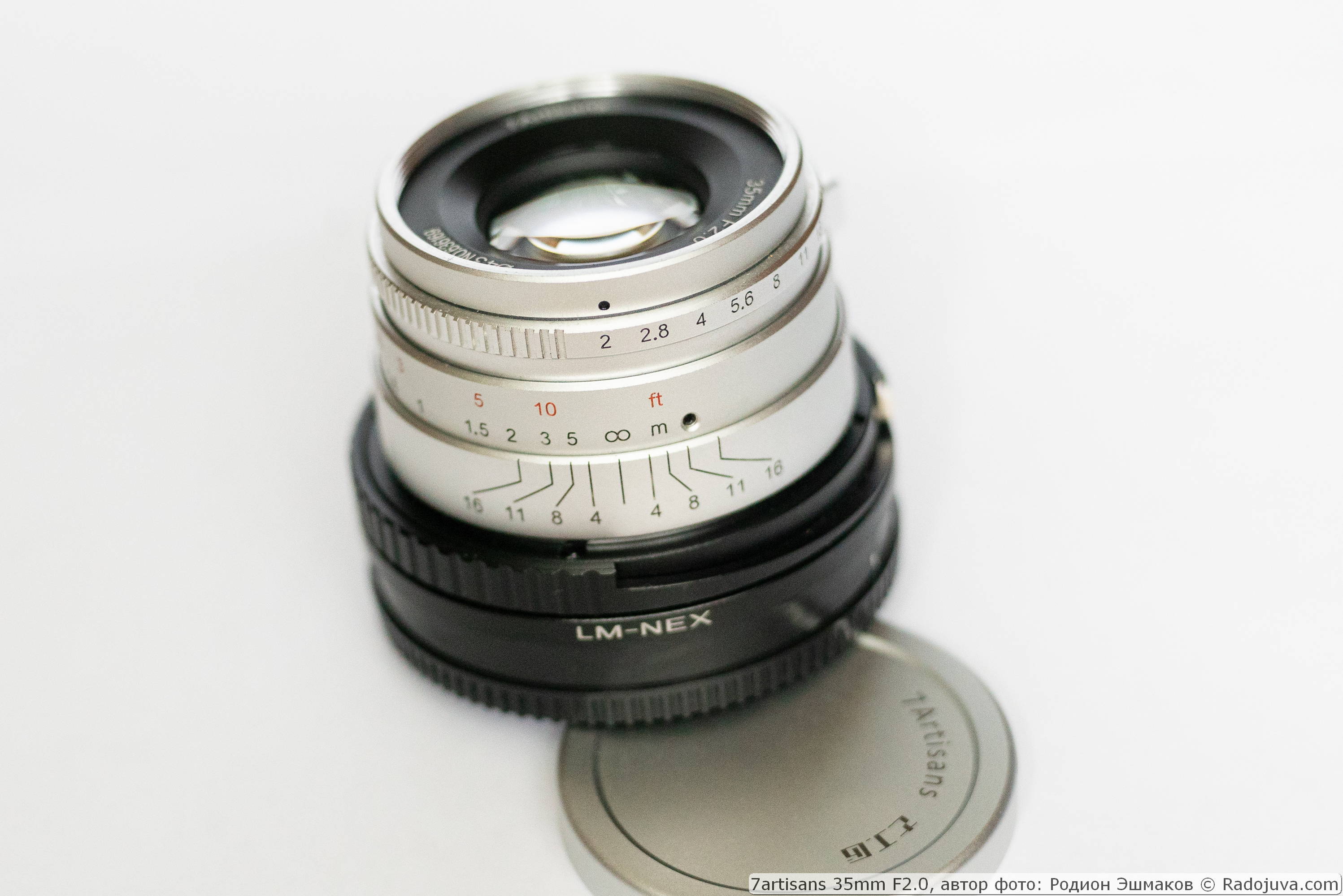 7artisans 35/2 lens met Leica M-NEX helicoid-adapter bij scherpstelling op oneindig.